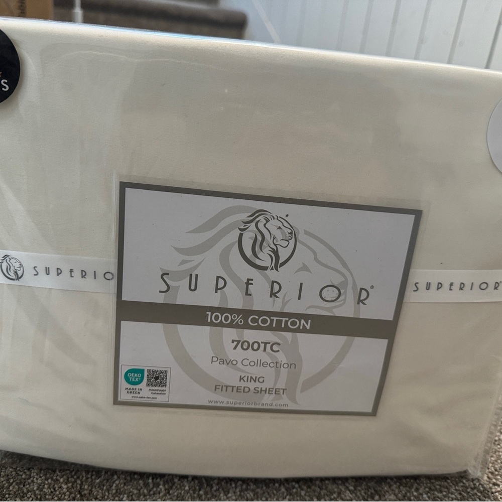 Superior Pavo Collection 100% Cotton King Fitted Sheet - Cream